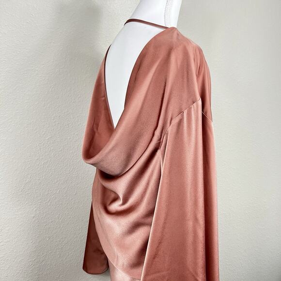 ASOS DESIGN Satin Batwing Midi Dress Draped Bodice Size 10 US Toffee Brown - Picture 5 of 13